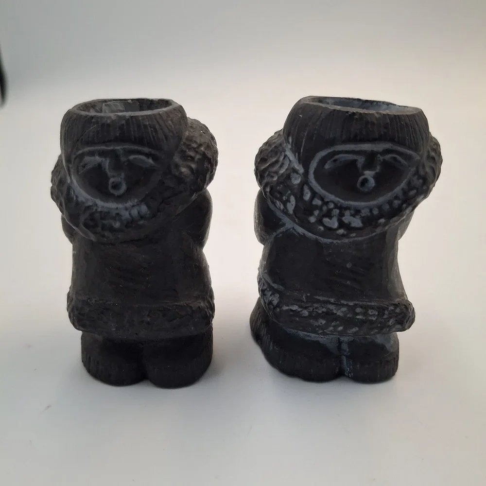 Vintage Authentic Handicraft Eskimo Inuit Figurine Candle Holder Pair 3.25